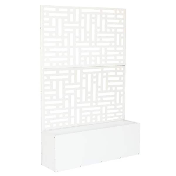 6 ft. x 4 ft. White Freestanding Metal Privacy Screen Room Divider with Flower Box