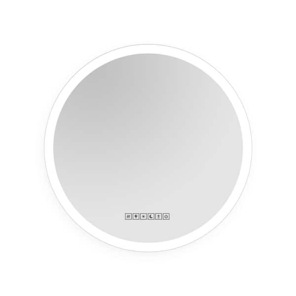 Fab Glass and Mirror Round Lighted LED Bathroom Mirror 28-in x 28