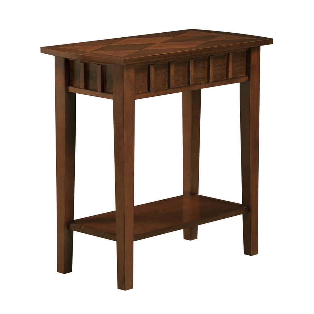 Espresso Diamond-Shape Top End Table with Dual-Tier Shelving