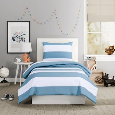 Lavelle Blue/White Stripe Microfiber Twin/Twin XL 2-Piece Comforter Set