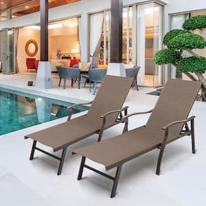 2-Piece Aluminum Outdoor Chaise Lounge in Brown