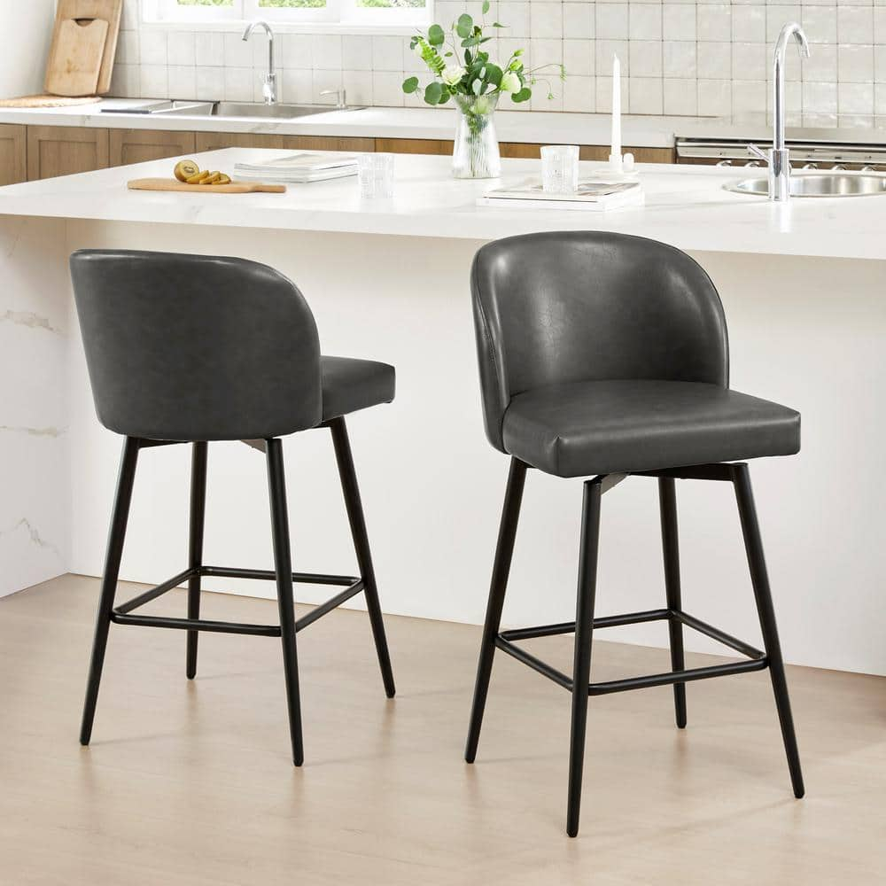 Spruce & Spring Cynthia 30 in. Gray High Back Metal Swivel Bar Stool ...