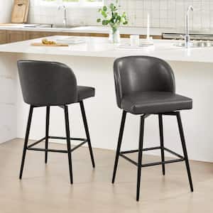 Cynthia 30 in. Gray High Back Metal Swivel Bar Stool with Faux Leather Seat (Set of 2)