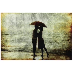 Goodbye Kiss Couple Unframed People Reverse Printed on Tempered Glass with Silver Leaf Wall Art 32 in. x 48 in.
