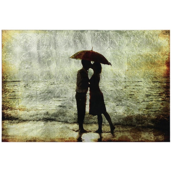 Empire Art Direct Goodbye Kiss Couple Unframed People Reverse Printed on Tempered Glass with Silver Leaf Wall Art 32 in. x 48 in.