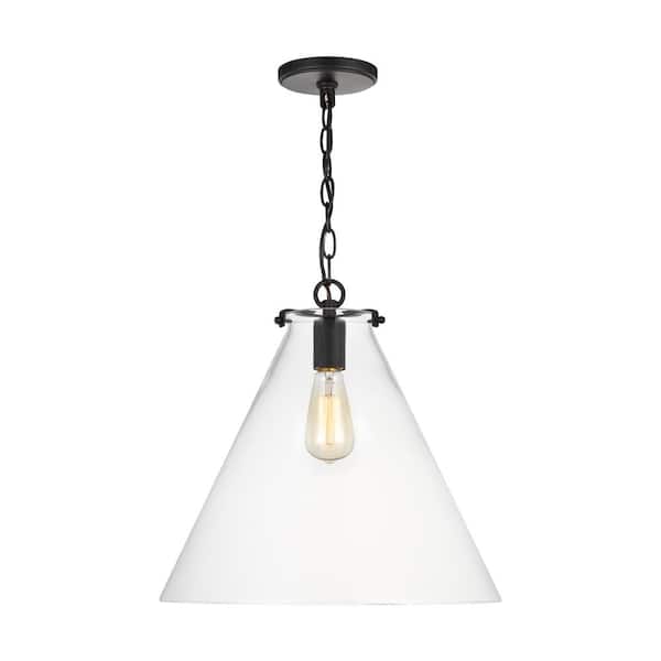 Generation Lighting Kate 1-Light Midnight Black Cone Pendant with Clear Glass Shade