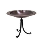 18 in. Dia, Round Antique Finished Brass Classic Copper Iron Birdbath with Tall Black Wrought Iron Tripod Stand