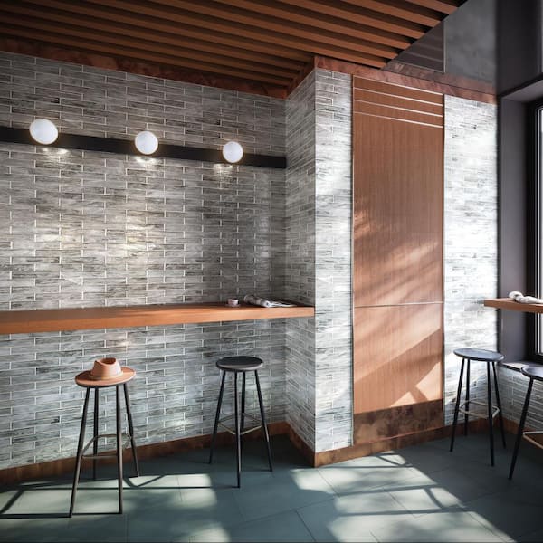 Fargin Brick Silver Haze 1.96 in. x 11.81 in. Polished Glass Subway Wall Tile (3.22 sq. ft./Case)