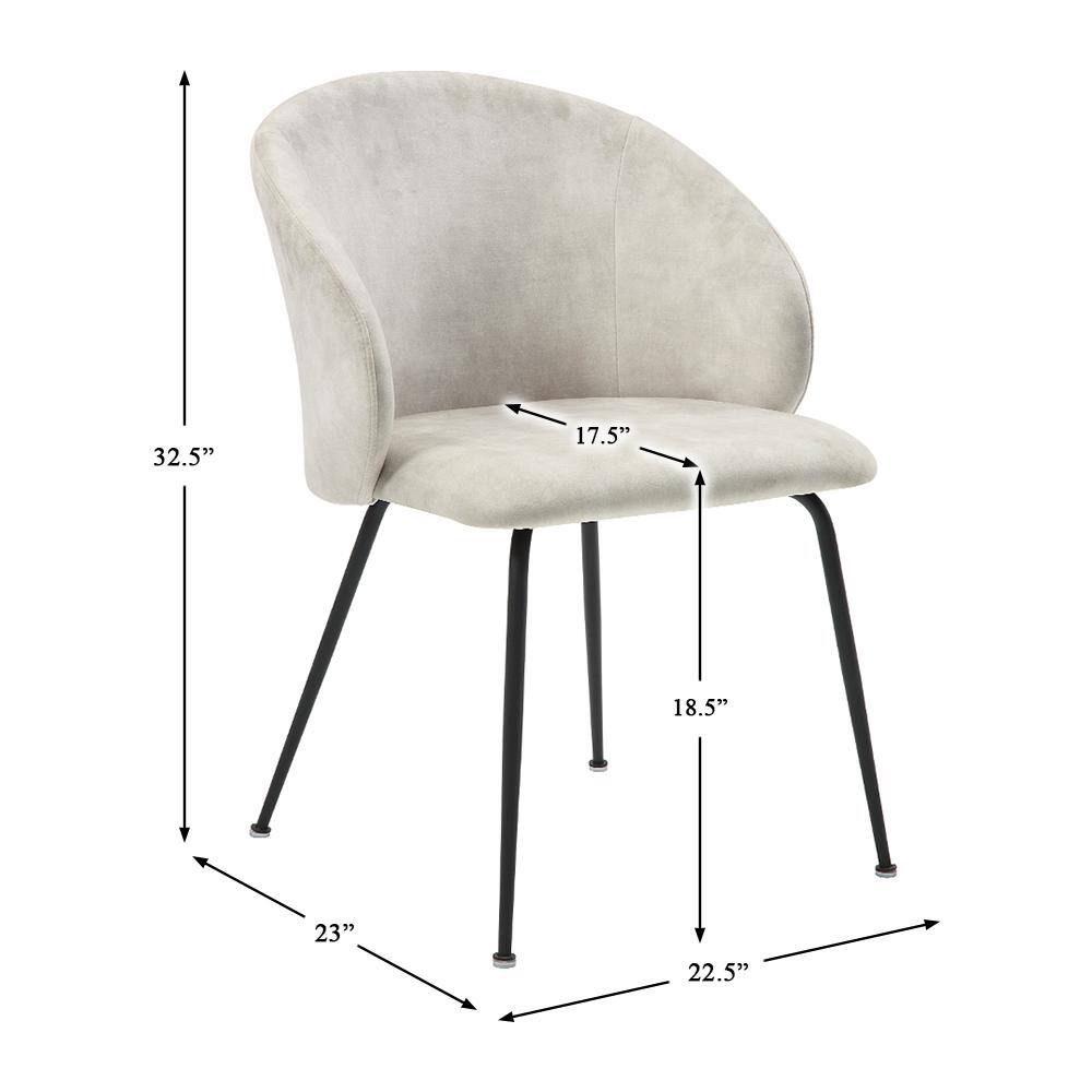 Beige Velvet Upholstered Low Back Side Chair with Metal Legs