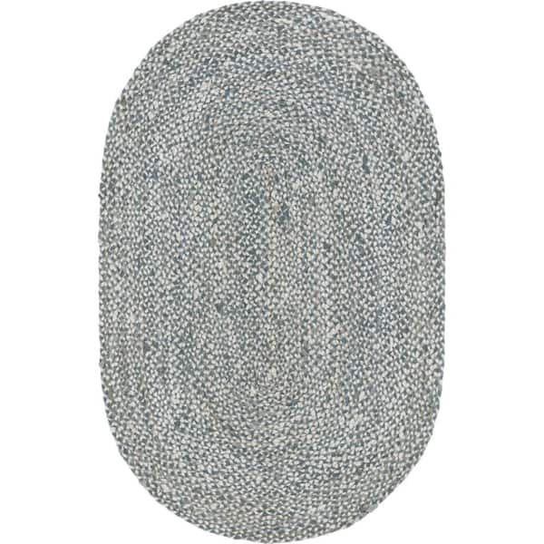 Unique Loom Braided Chindi Gray 5 ft. x 8 ft. Oval Area Rug