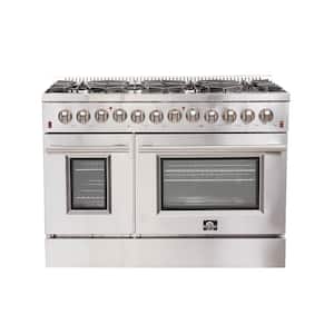 Galiano 48 in. Freestanding Pro Gas Range with 8 Sealed Burners and Double Electric 240-Volt Oven in Stainless Steel