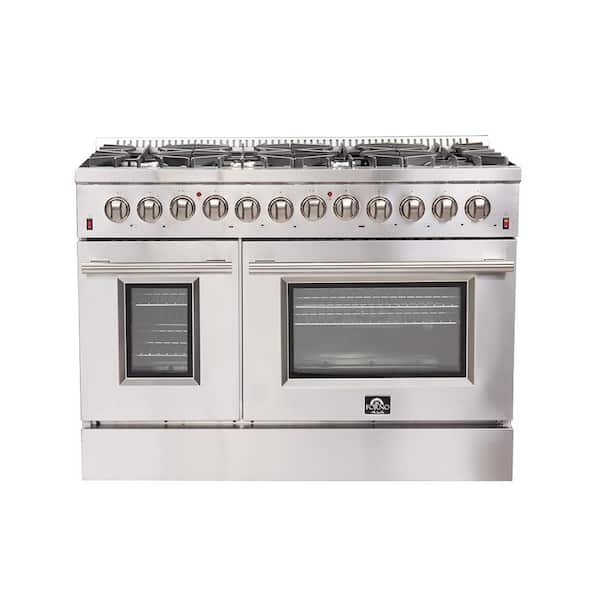 Forno Galiano 48 in. Freestanding Pro Gas Range with 8 Sealed Burners and Double Electric 240-Volt Oven in Stainless Steel