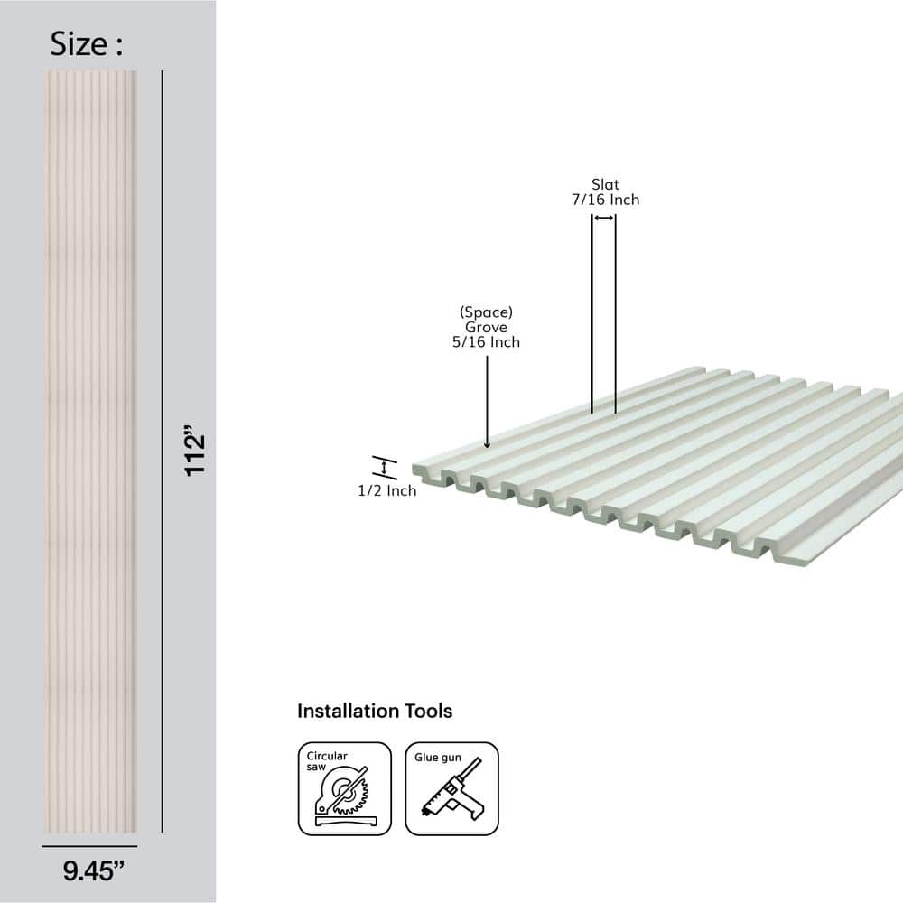 White 112" x 9.5" Polystyrene 3D Wood Slat Wall Panels