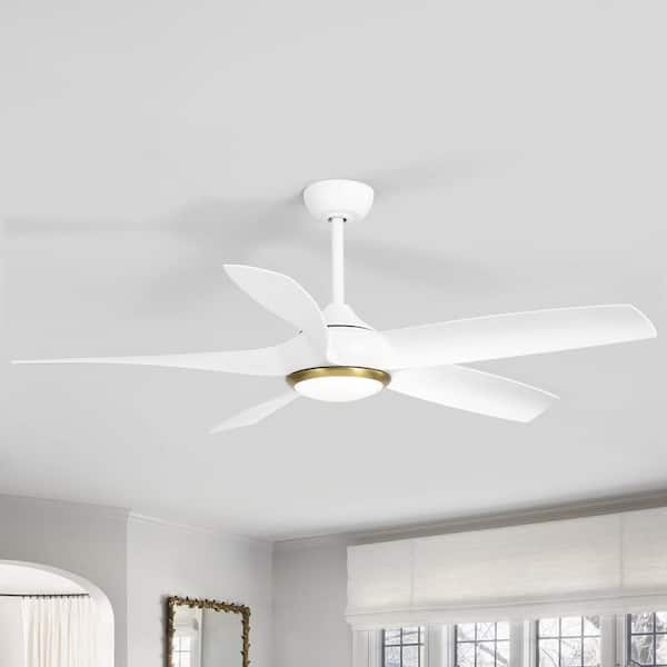 Breezary Hector II 54 in. Indoor White Propeller Blade Gold/White Ceiling Fan with Color-Changing LED Light with Remote Included