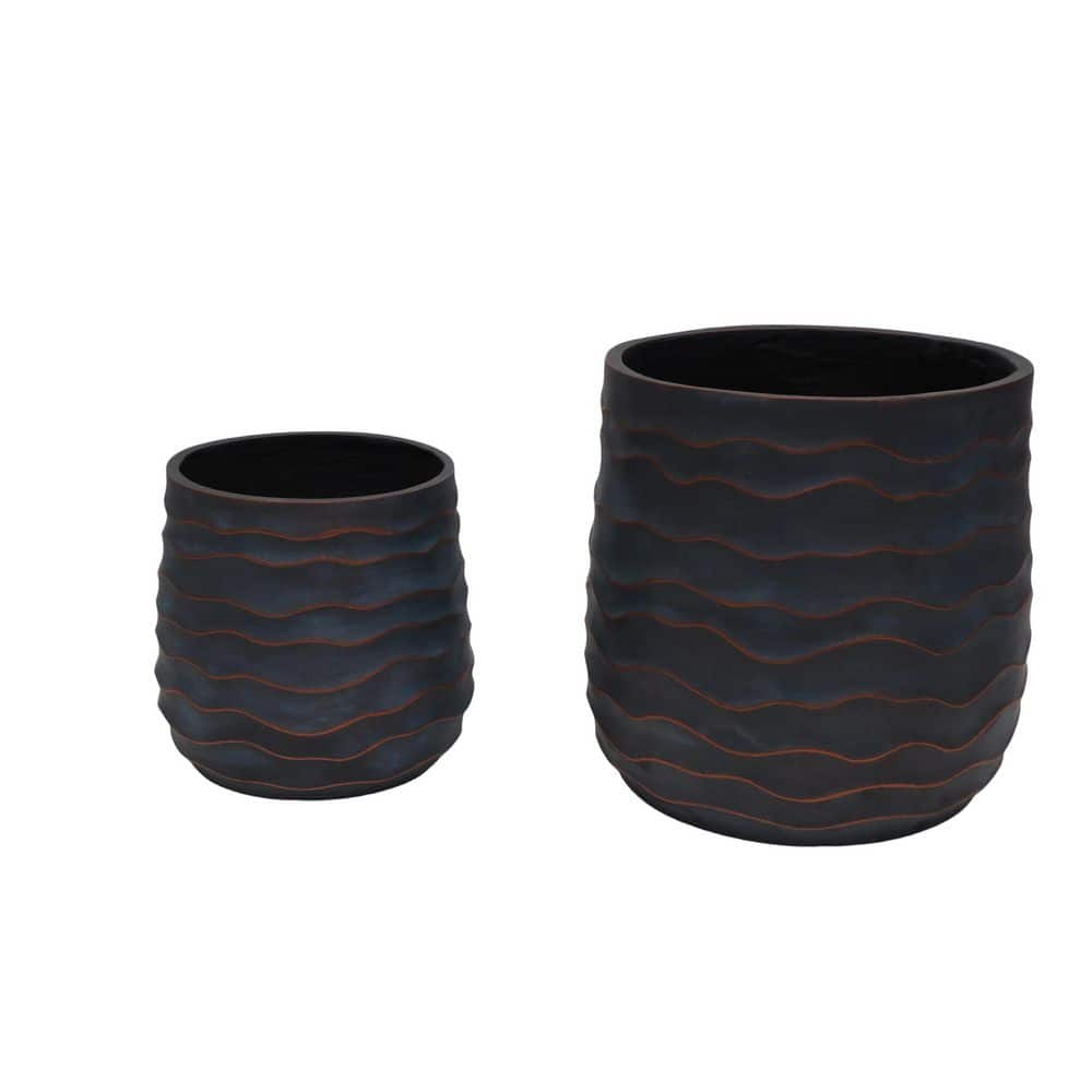 Anwyn Large 11.8 in. and 16.14 in. Dia Grey Blue MGO Round Indoor and Outdoor Planters with Texture (2-Pack) price history on PriceWatchPro