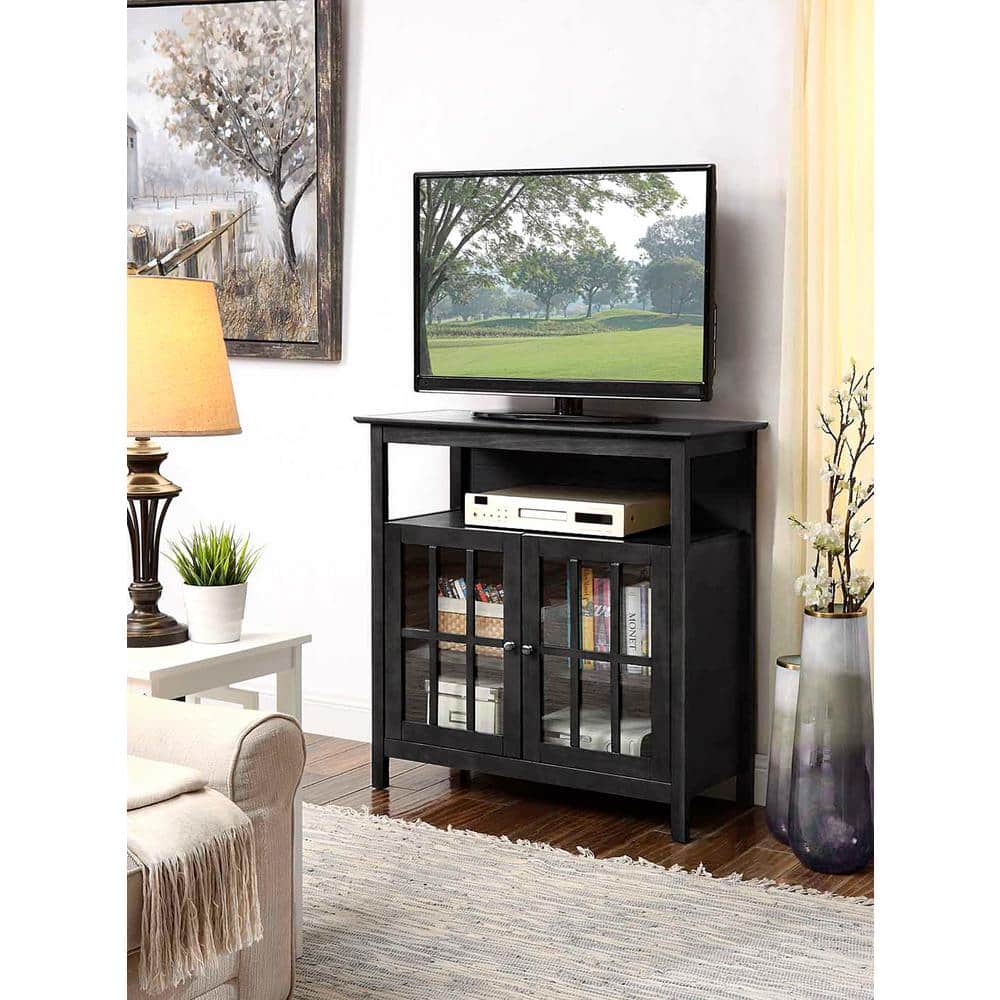 Weathered Gray Solid Wood Highboy TV Stand with Cabinet