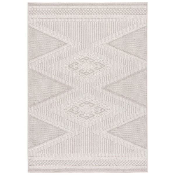 Global 8 ft. x 10 ft. Gray/Ivory Geometric Diamond High-Low Indoor/Outdoor Area Rug