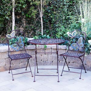 3-Piece Iron Indoor/Outdoor Butterfly Design Bistro Set Folding Table and Chairs Patio Seating