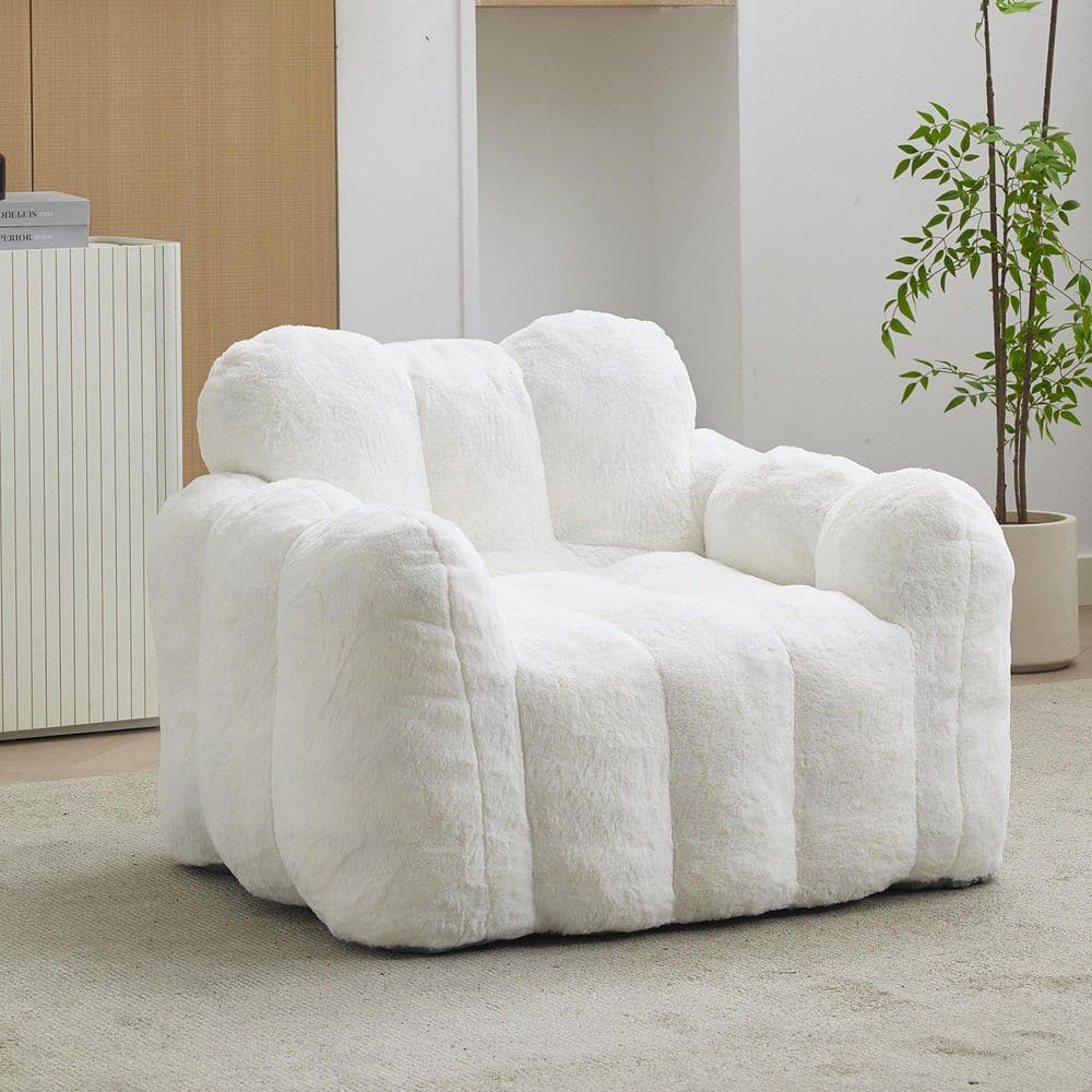41 in. Track Arm Fabric Square Comfort Foam-Filled Sofa in White