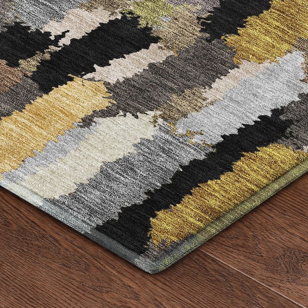 Mayfield Premium Machine Washable Abstract AMF2437 Black 10 ft. x 14 ft. Area Rug