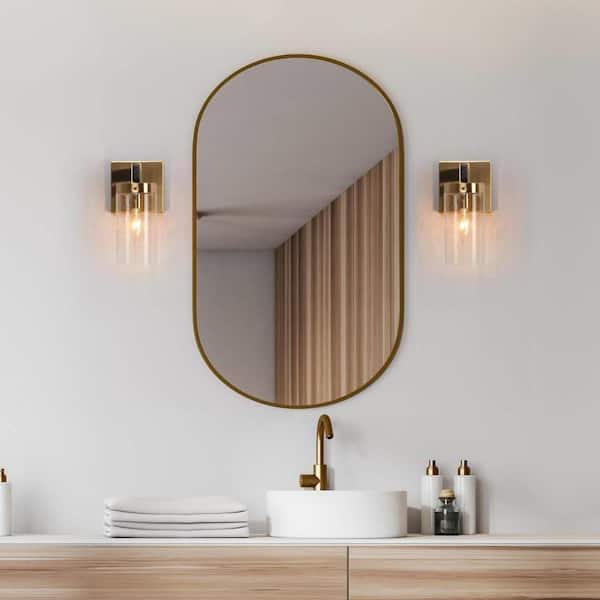 Musom 1-Light Brass Gold Modern Wall Sconce, Seeded Glass Black Bathroom Vanity Light, Hallway Tube DIY Bath Light
