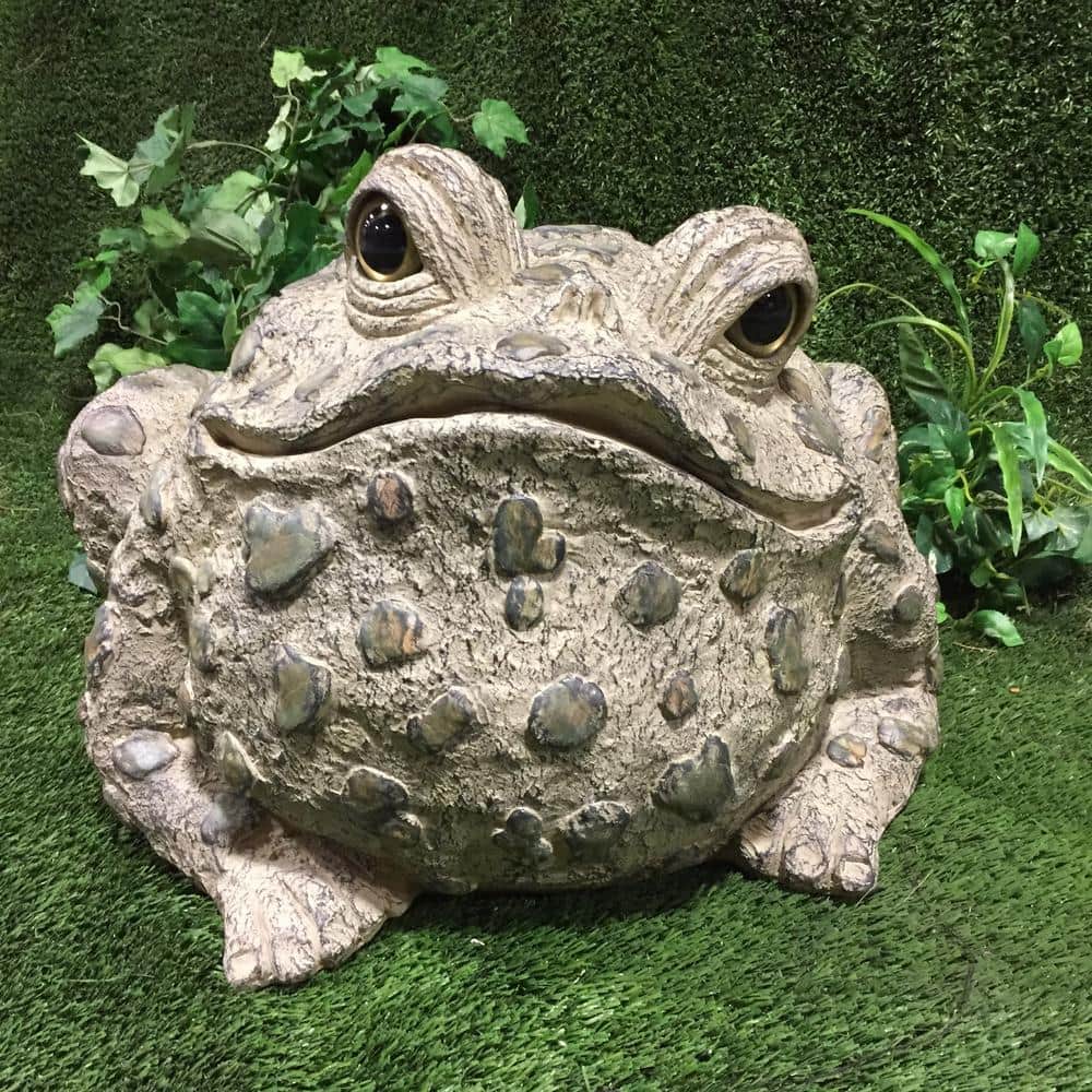 Natural Brown Jumbo Toad Garden Statue with Whimsical Glass Eyes