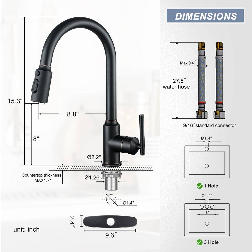 Oil Rubbed Bronze Single Handle Pull Down Kitchen Faucet