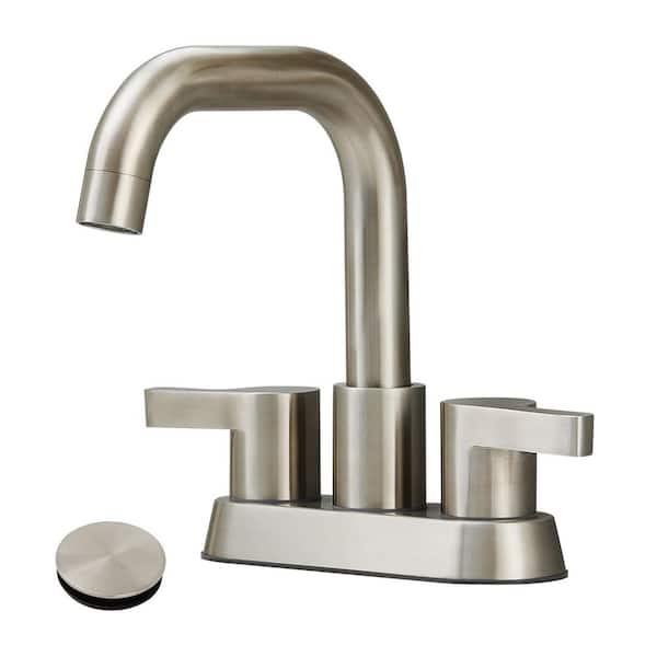 Rotatable 4 in. Centerset Double Handle Bathroom Faucet with Drain Kit Included in Brushed Nickel