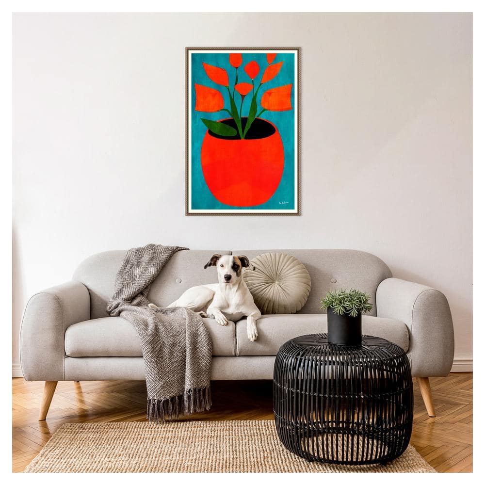 Large Red and Orange Blossoms Abstract Framed Canvas Wall Art