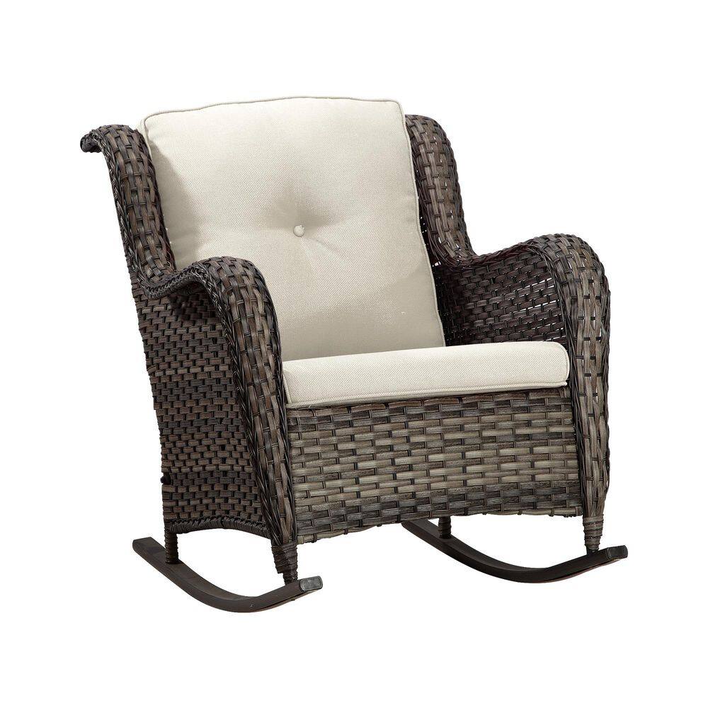 Brown Wicker Outdoor Rocking Chair with Beige Cushions price history on PriceWatchPro