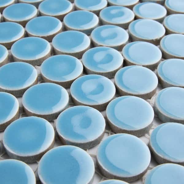 Merola Tile Hudson Penny Round Light Blue 12 in. x 12-5/8 in