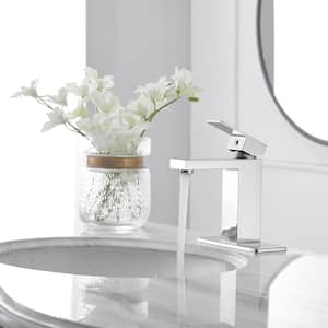 Single Hole Single-Handle Low-Arc Bathroom Faucet With Supply Line in Polished Chrome