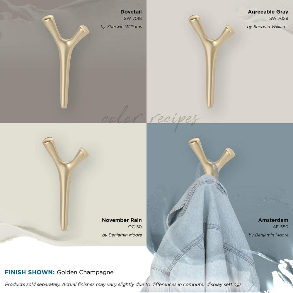 Golden Champagne Double Prong Decorative Wall Hook