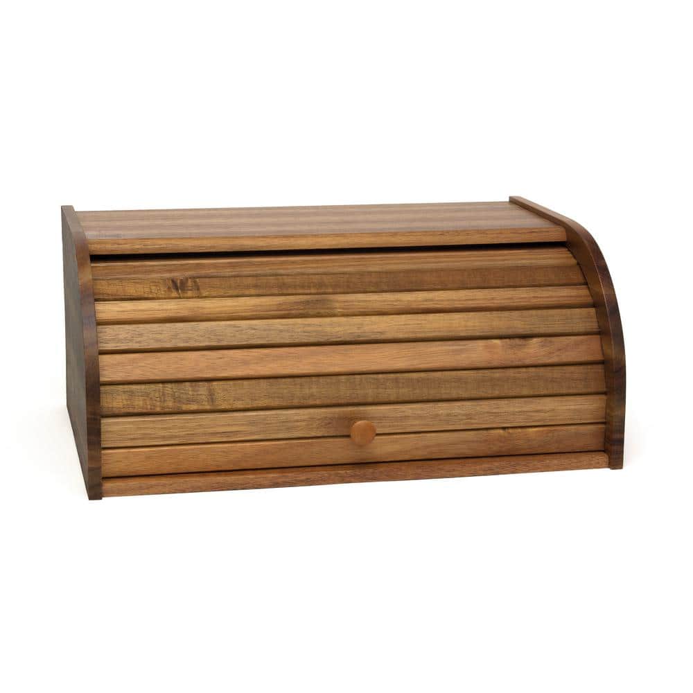 Acacia Wood Rolltop Bread Box with Natural Finish