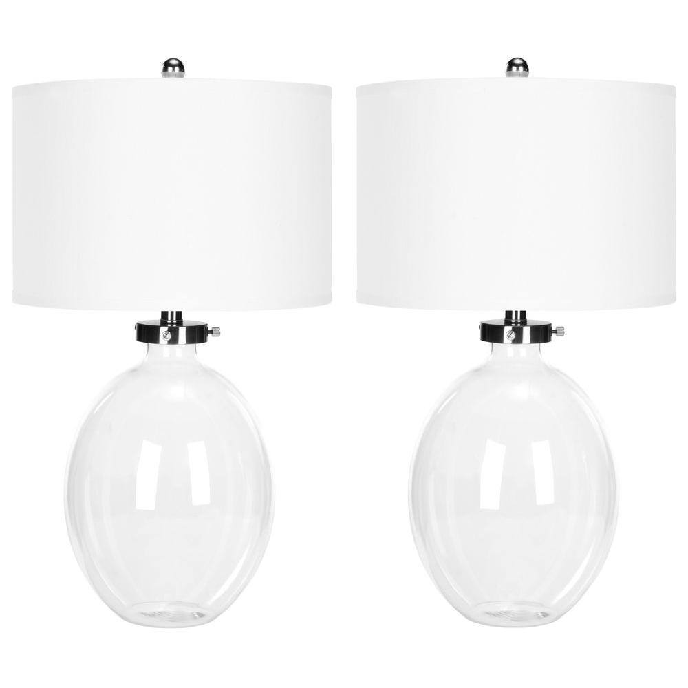 Neville 26" Clear Glass and Silver Iron Trim Table Lamp Set