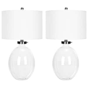 Neville 26 in. Clear Glass Table Lamp with White Shade (Set of 2)