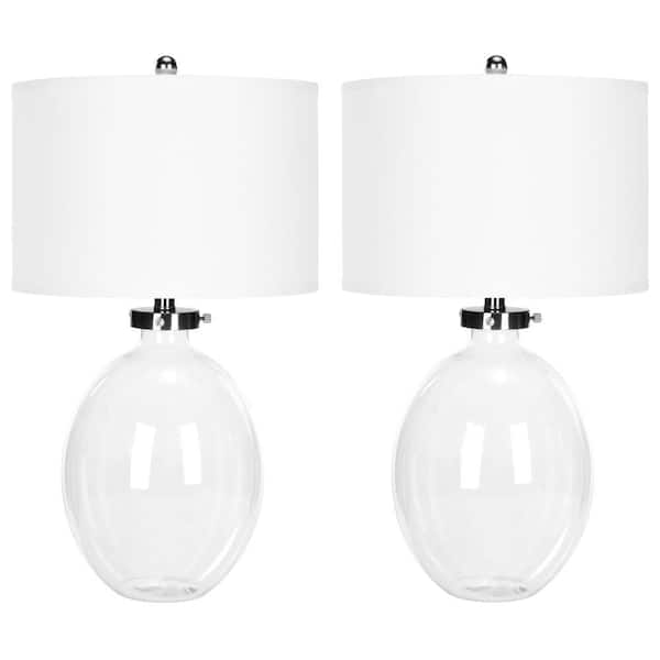 SAFAVIEH Neville 26 in. Clear Glass Table Lamp with White Shade (Set of 2)