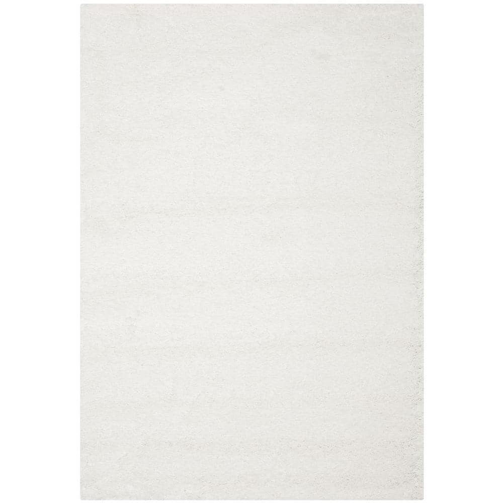 White Hand-Knotted Synthetic Shag Area Rug