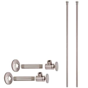 1/2 in. IPS x 3/8 in. OD x 20 in. Bullnose Dual Supply Line Kit with Round Handle Angle Shut Off Valves, Satin Nickel