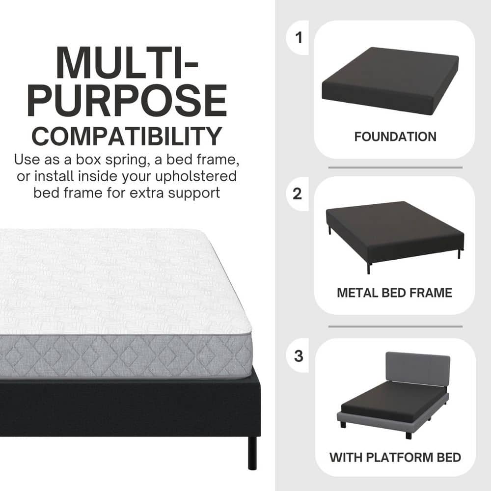 Queen Black Metal Frame with Wooden Slats and Headboard Brackets