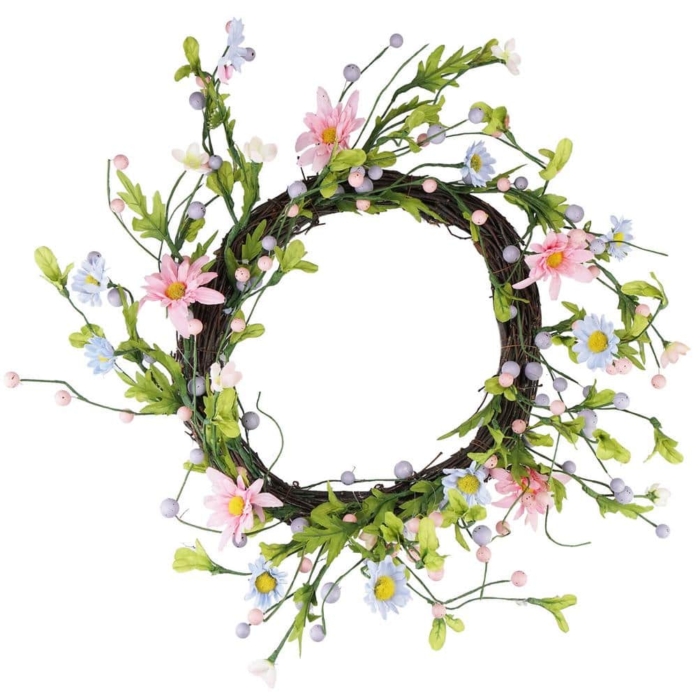 Northlight 12 in. Unlit Green Pink and Purple Decorative Artificial Spring Floral Twig Wreath, Multi-Colored -  31998615