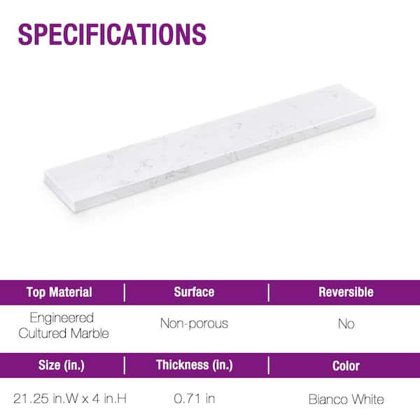 YASINU Pulsaite 21 1/4 in. W x 4 in. H Cultured Marble Bathroom