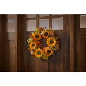 22 in. Unlit Artificial Sunflower and Pinecone Harvest Wreath