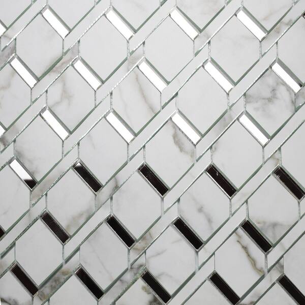 Abolos Musico 10-Pack Bianco Carrara Gray/Multi 12-in x 12-in Multi-Finish Glass Marble Look Wall Tile