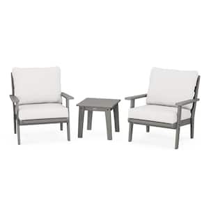 Grant Park Slate Grey 3-Piece Plastic Patio Conversation Deep Seating Set with Natural Linen Cushions
