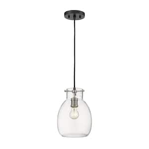 1-Light Matte Black and Brushed Nickel Mini-Pendant with Clear Glass Shade