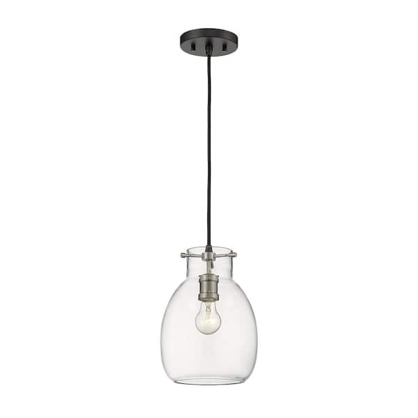 Unbranded 1-Light Matte Black and Brushed Nickel Mini-Pendant with Clear Glass Shade