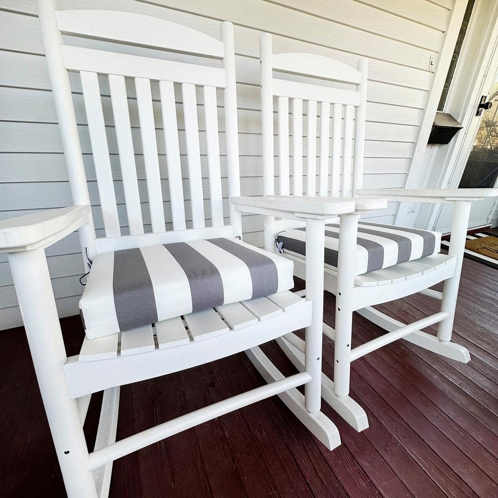Slate Grey and White Stripe Adirondack Chair Cushion Set