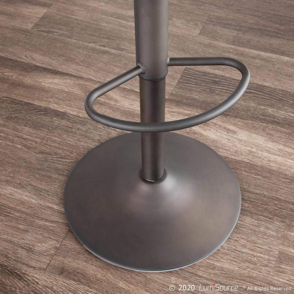 Industrial Adjustable Swivel Bar Stools in Brown Faux Leather