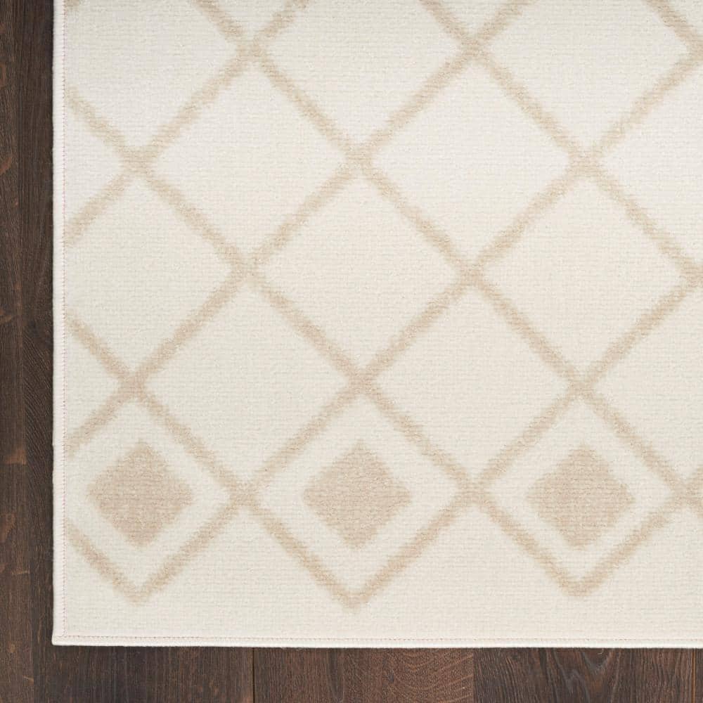 Ivory Beige Geometric Synthetic 5' x 7' Area Rug